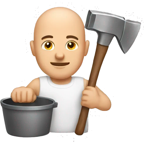 a bald guy in a pot holding a hammer emoji