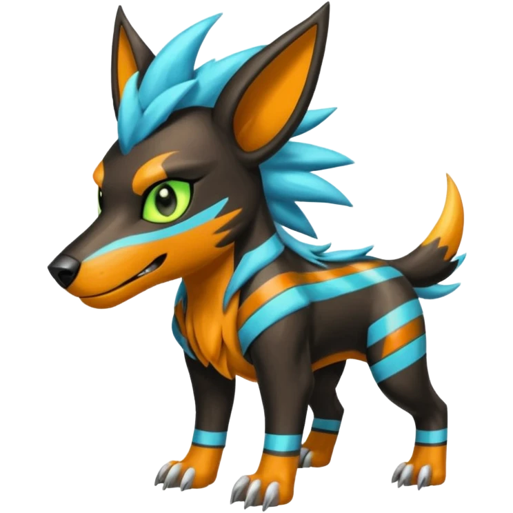 Cyan manectric-Electrike-Zeraora-Houndoom-fusion with neon-green stripes and orange eyes  emoji