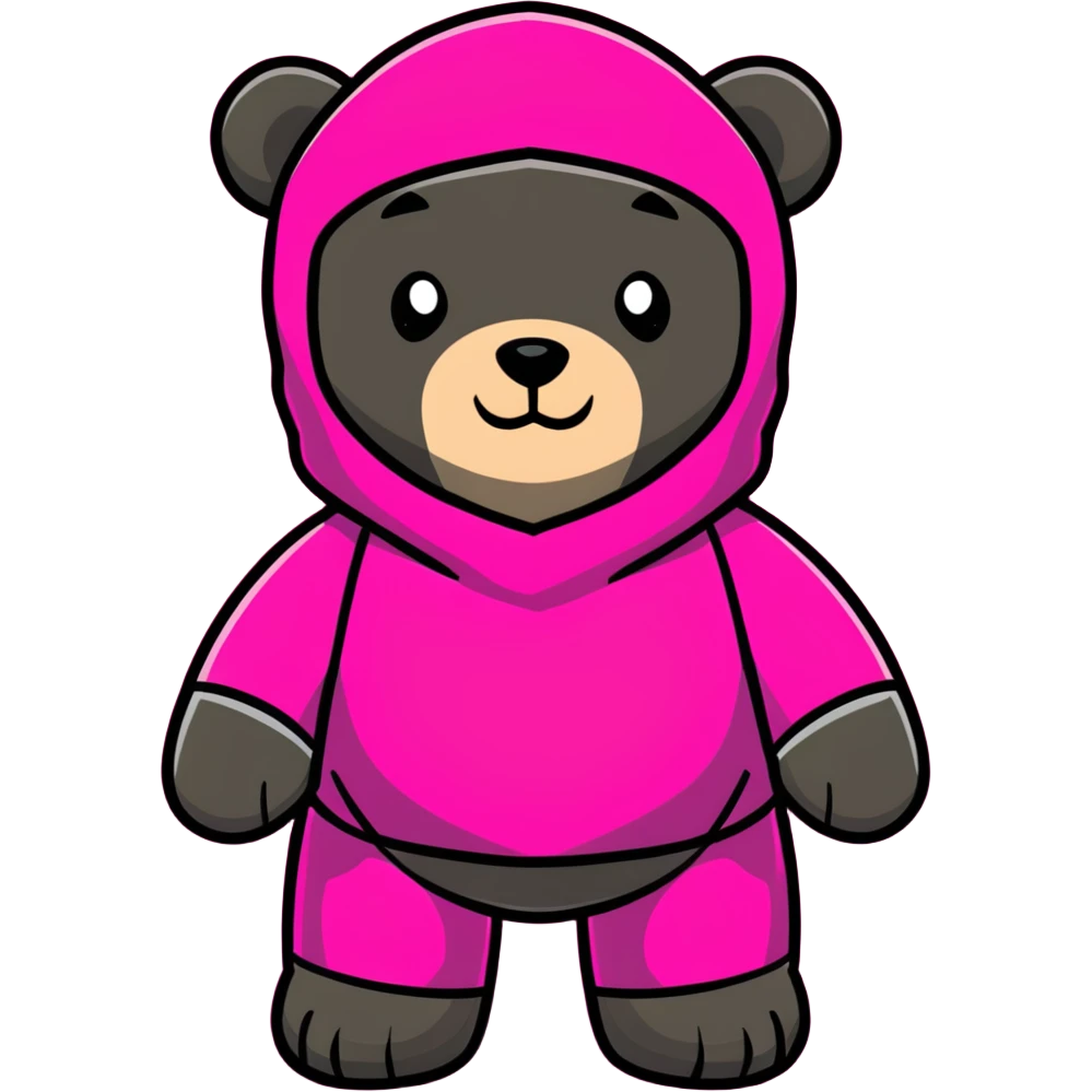 cute bearbrick collectible toy figure wearing a vibrant pink balaclava, blocky bear design emoji
