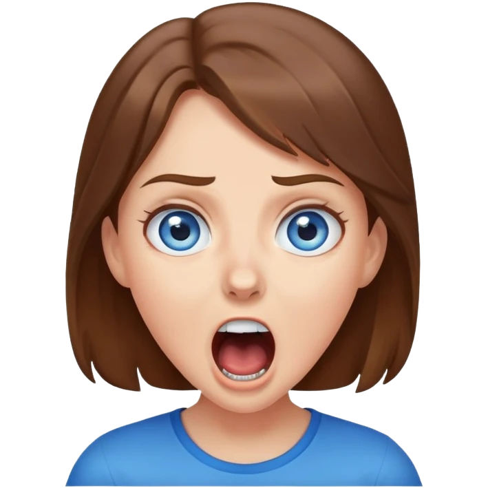 A Girl with Brown Hair Blue eyes screaming emoji