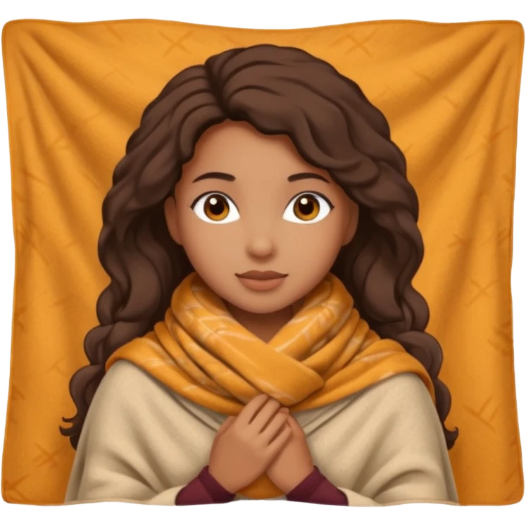 Cozy mixed girl in blanket for fall emoji
