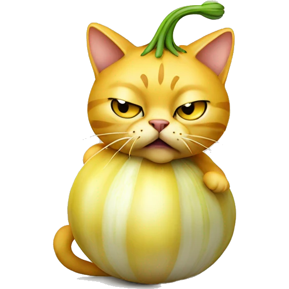 Yellow Cat that smells bad and is sitting on an onion emoji