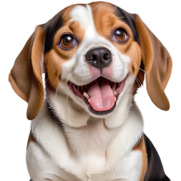 Cinematic Cute Yawning Tri-Color Beagle Portrait Emoji, Head tilted slightly with a dramatic, wide-open yawn, showcasing a soft tri-color coat of white, brown, and black, floppy ears slightly drooping, round hazel eyes barely open in drowsy contentment, Simplified yet irresistibly adorable features, highly detailed, glowing with a soft, cozy glow, high shine, relaxed yet expressive, stylized with a touch of whimsy, bright and endearing, soft glowing outline, capturing the essence of a sleepy yet affectionate pup, so drowsy it feels like it could stretch right out of the screen and curl up for a nap! emoji