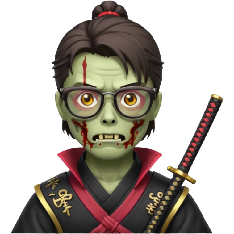 zombie samurai with glasses, highlight the glasses, more visible emoji