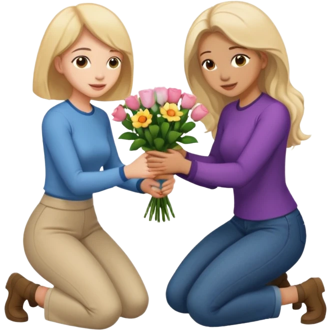 A woman on her knees for another woman emoji