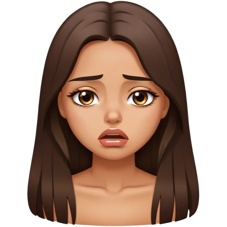 Sexy tanned beautiful crying girl with pouty lips and brunette straight long hair emoji