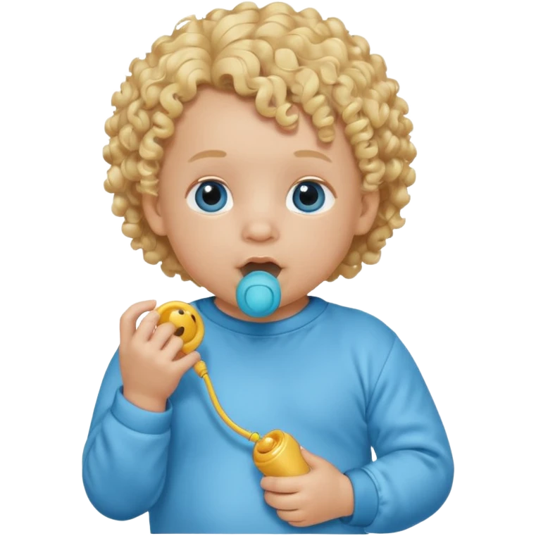 Blonde curly-haired baby, pacifier in mouth emoji