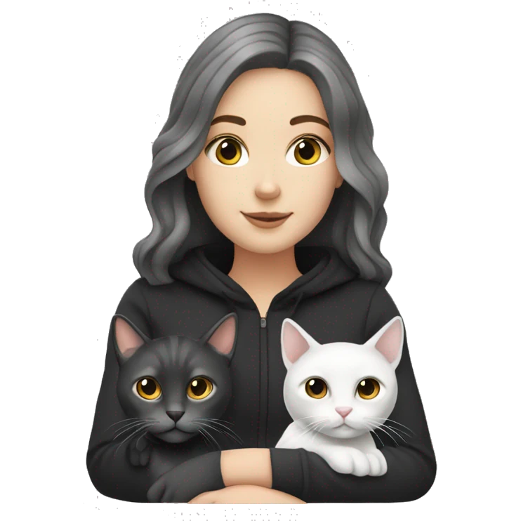 white girl with 2 cats  one dark grey and one black emoji