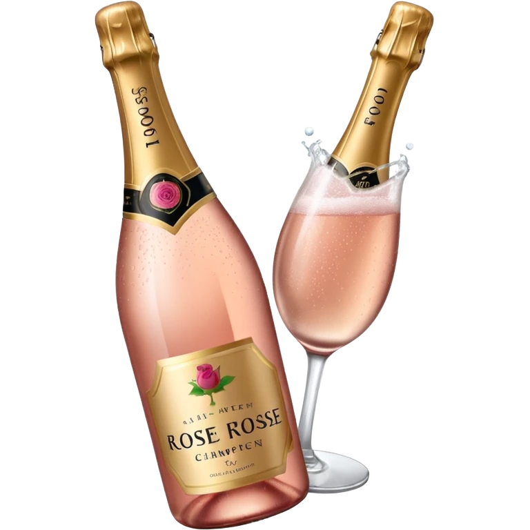bottle of sparkling rose champagne tilted up and to the right, no glass emoji