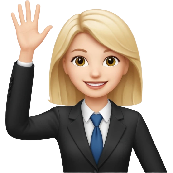 Create Emoji of white girl with bussines outfit is waveing emoji