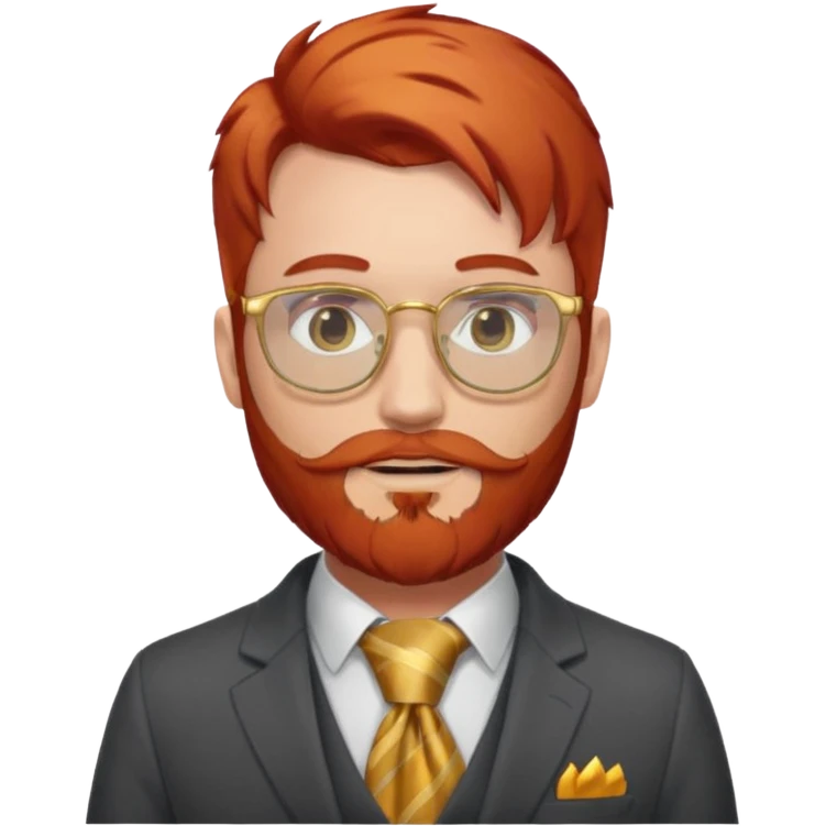 gray scarf, male,  beard, red hair, with suit, gold glasses emoji