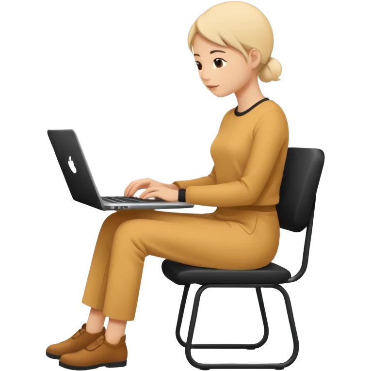 Minimalistic flat vector icon, iOS style, thin black contour on white background. Person silhouette sitting with a laptop, code brackets <> on the screen. Clean, no te emoji