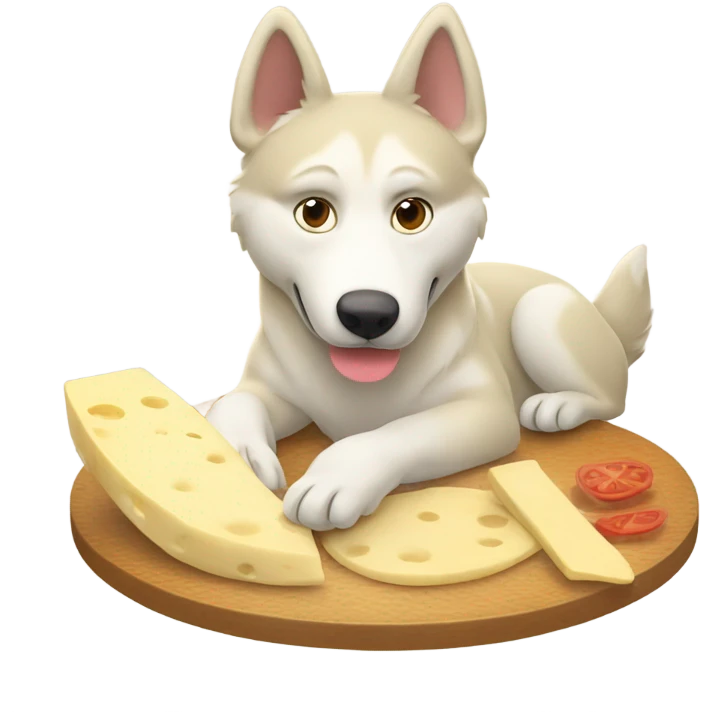 Light beige husky eating a raclette emoji