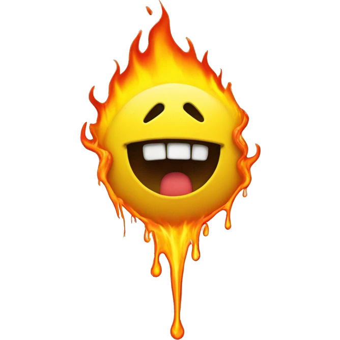 A yellow smiley face melting into a puddle and on fire 
 emoji
