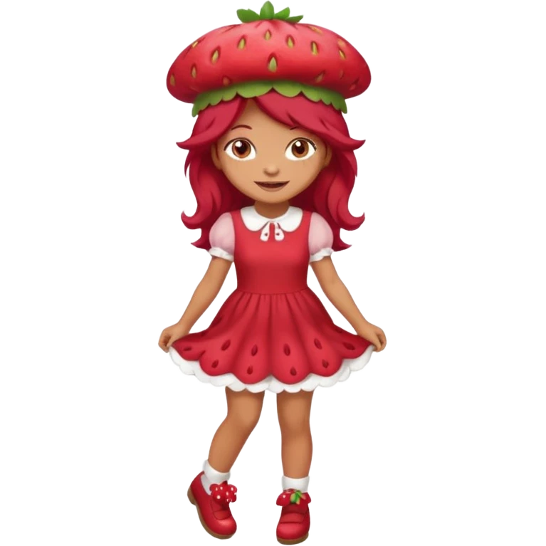 Strawberry shortcake human girl full body and legs with a strawberry hat on her red hair and dress without a cake emoji