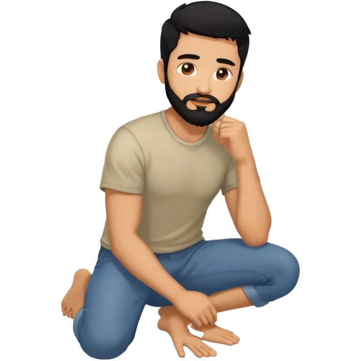 Man black hair Latino beard kneeling emoji