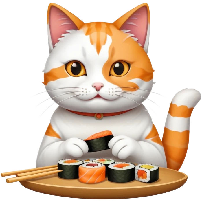 cat eating sushi and enjoying it emoji