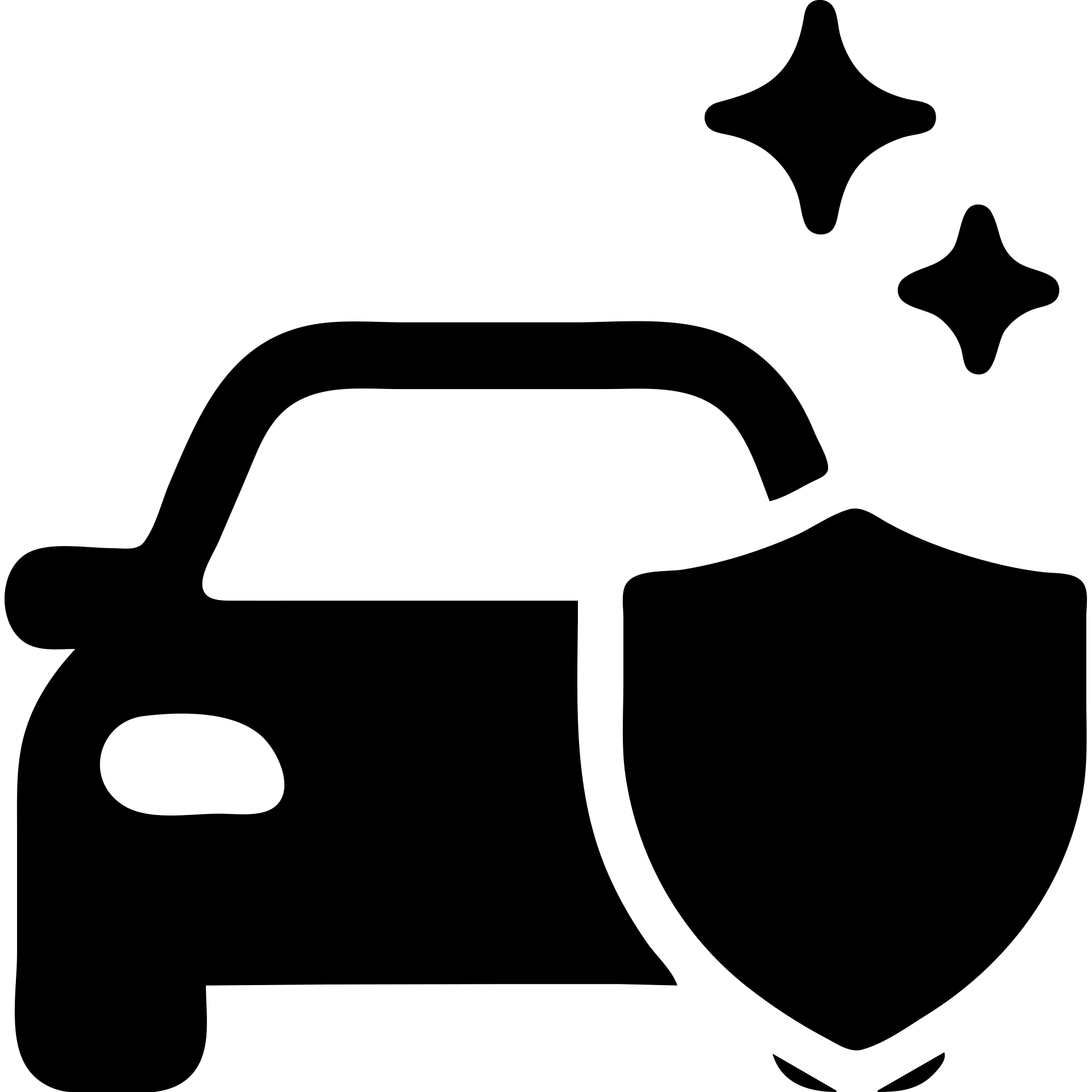 solid filled icon of a car with a shield and sparkles, representing Exterior Ceramic Coating emoji
