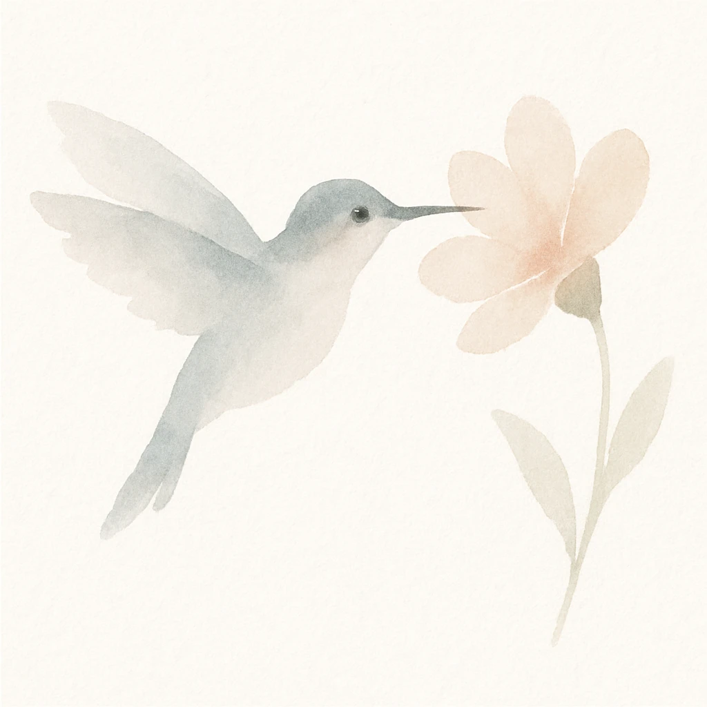 watercolor hummingbird hovering near a flower, soft pastel colors, delicate brushstrokes emoji
