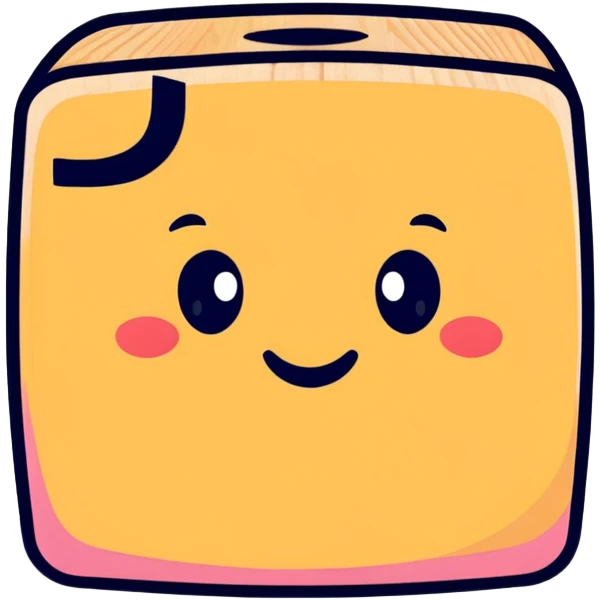 A cartoon wooden alphabet block with letter C and a cute face with rosy cheeks emoji