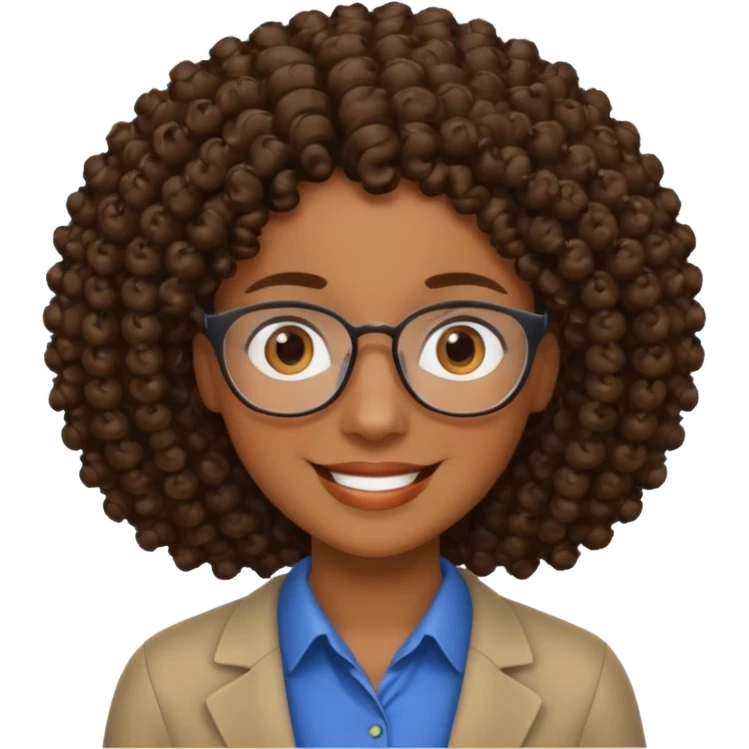 Black teacher no glasses and curly hair emoji