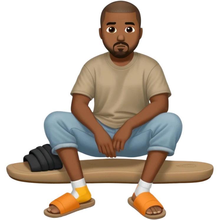 kanye with yeezy slides with meh face  emoji
