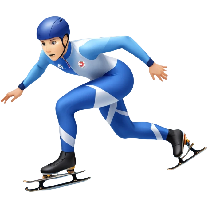An icon showing a speed skater gliding on a professional oval ice track, captured in mid-motion with aerodynamic posture and sleek skates. The background features snowy mountains, flags, and a clear blue sky. Transparent background reflects the speed and elegance of the sport. emoji