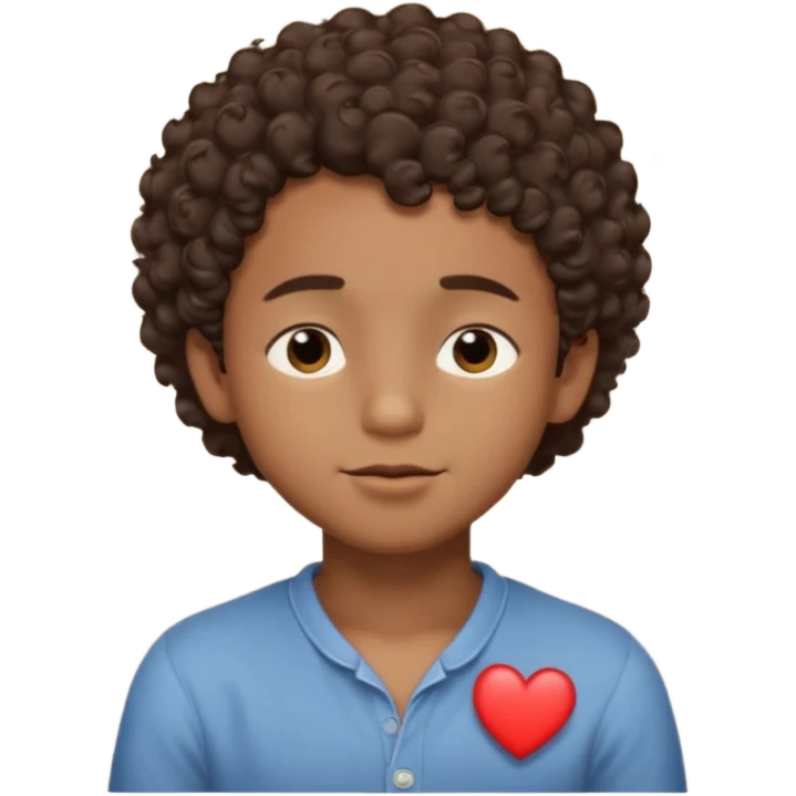 Brown boy with short curly hair dreaming abouthis girlfriend small smirk on his face eyes closed with a little heart next to him emoji
