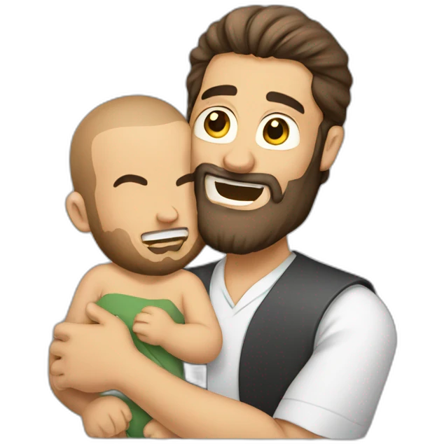 smiling-arab-bearded-man-holding-crying-baby-and-saw emoji