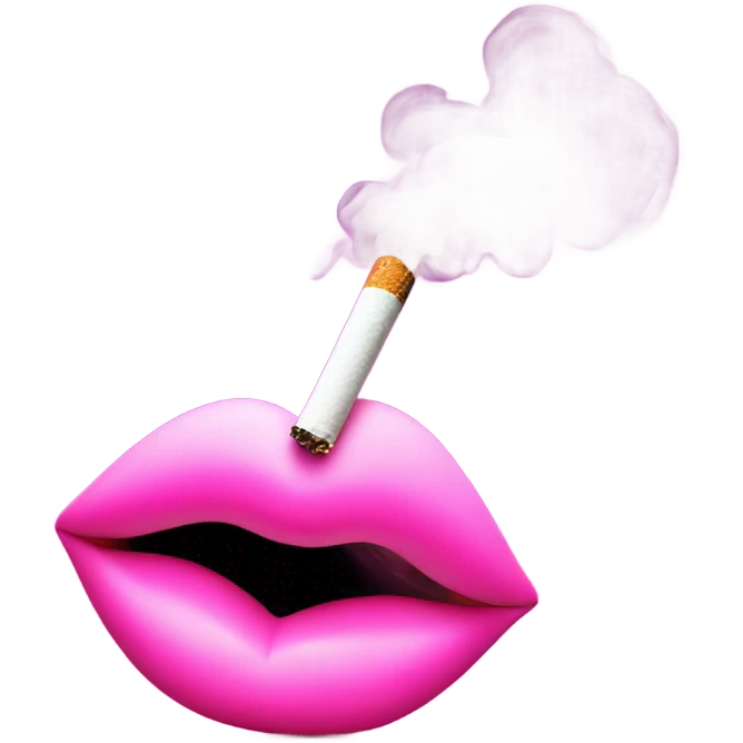 Neon pink lips are blowing smoke, and a cigarette is in her mouth emoji