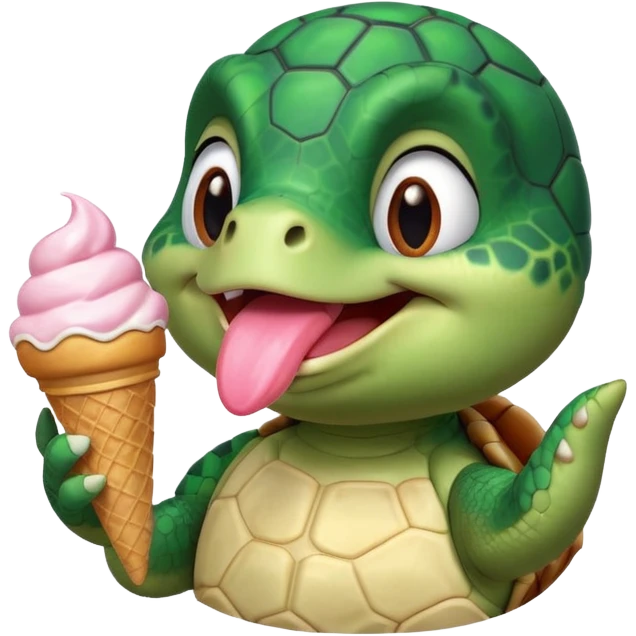 cute turtle portrait, head and shoulders only, licking an ice cream cone, funny happy expression, 3D cartoon, mobile game icon style, clean background, no text, no watermark
 emoji