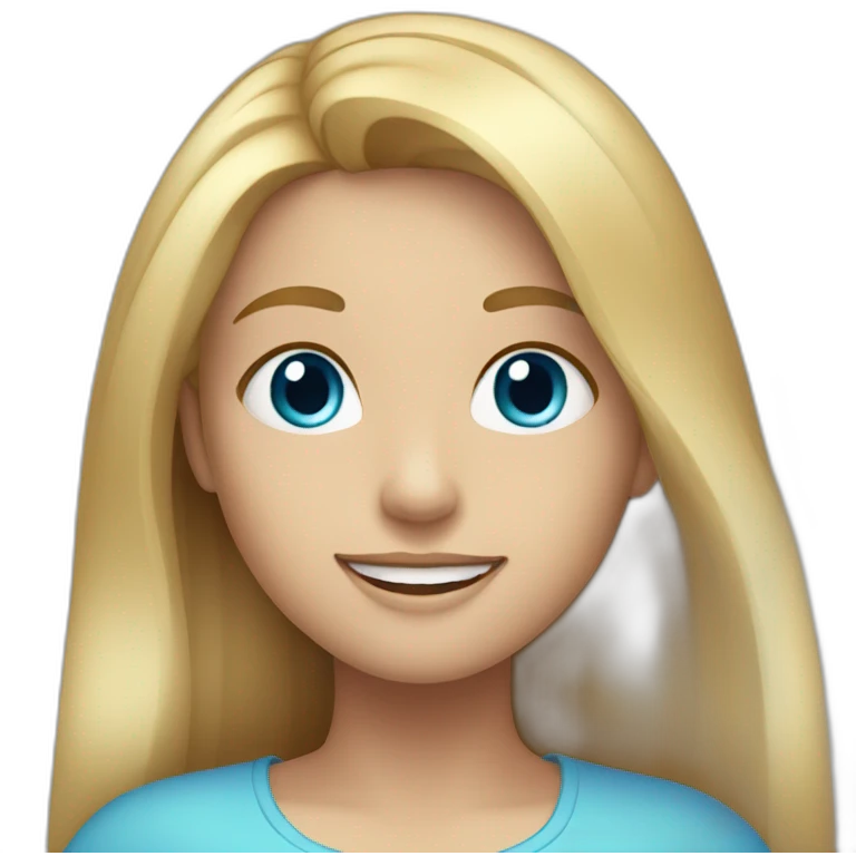 Girl with long blonde hair and blue eyes smiling  emoji