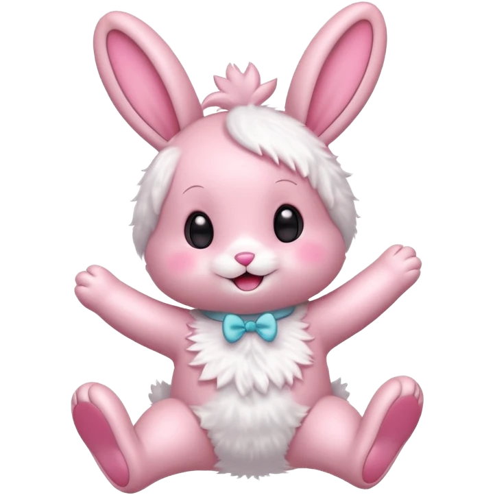 Exited pink bunny, kawaii chibi fluffy ears and body jumping of excitement  emoji