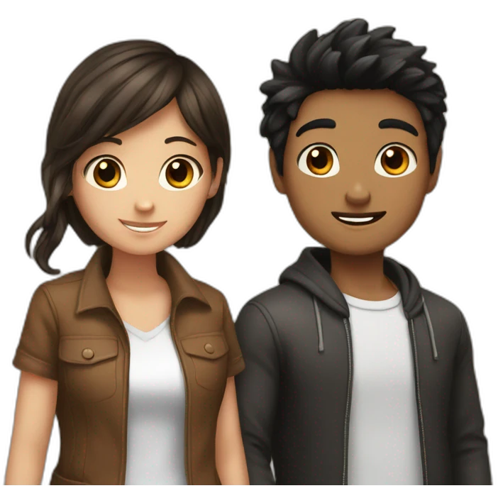 black hair boy and brown hair girl best friends emoji