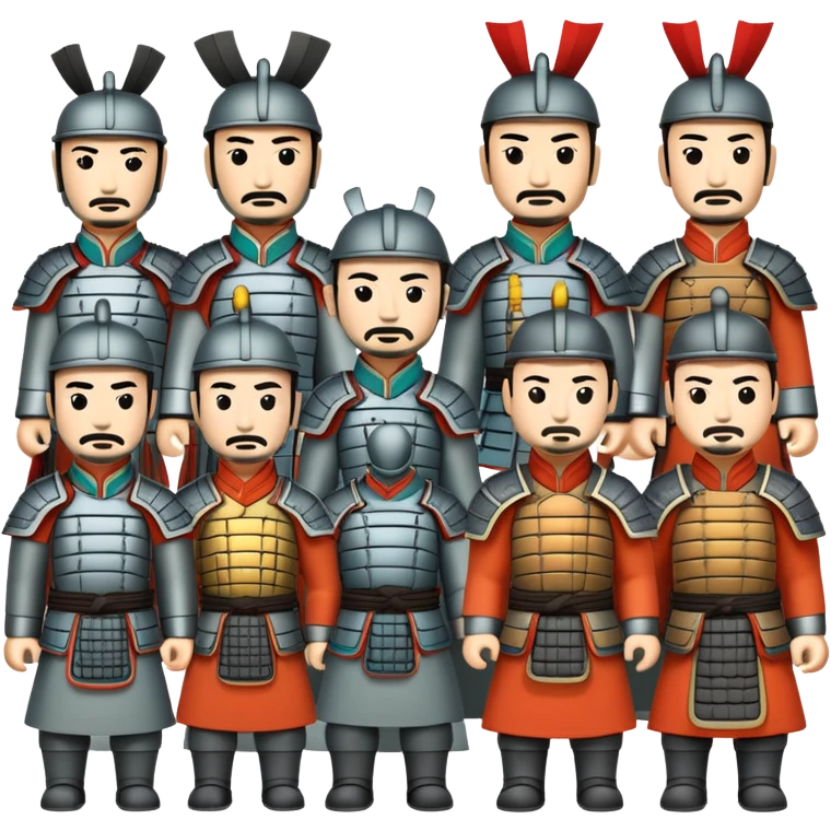 Terracotta Army Xi'an, simplified emoji style with bold outlines and bright colors, cartoon style ancient warrior statues emoji