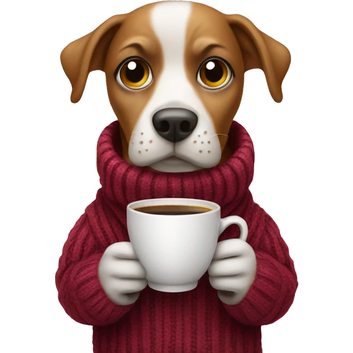 Dog with a cup of coffee wearing a sweater emoji