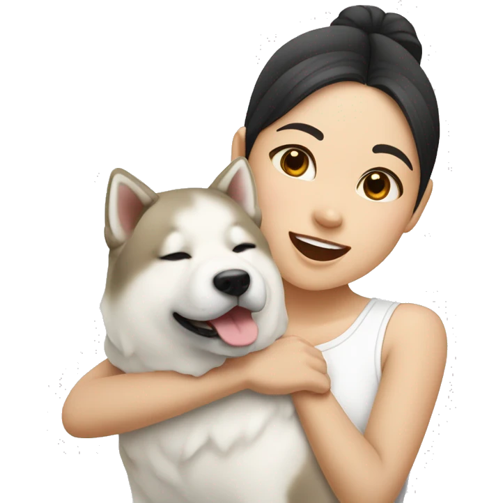 Asian girl with white Akita being cute emoji