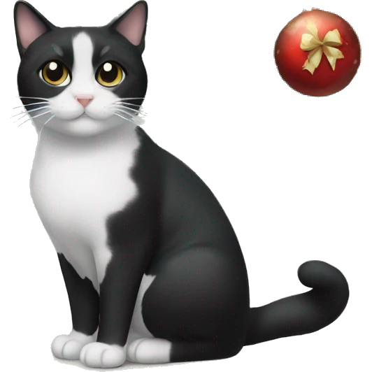 Black and white cat underneath a Christmas tree  emoji