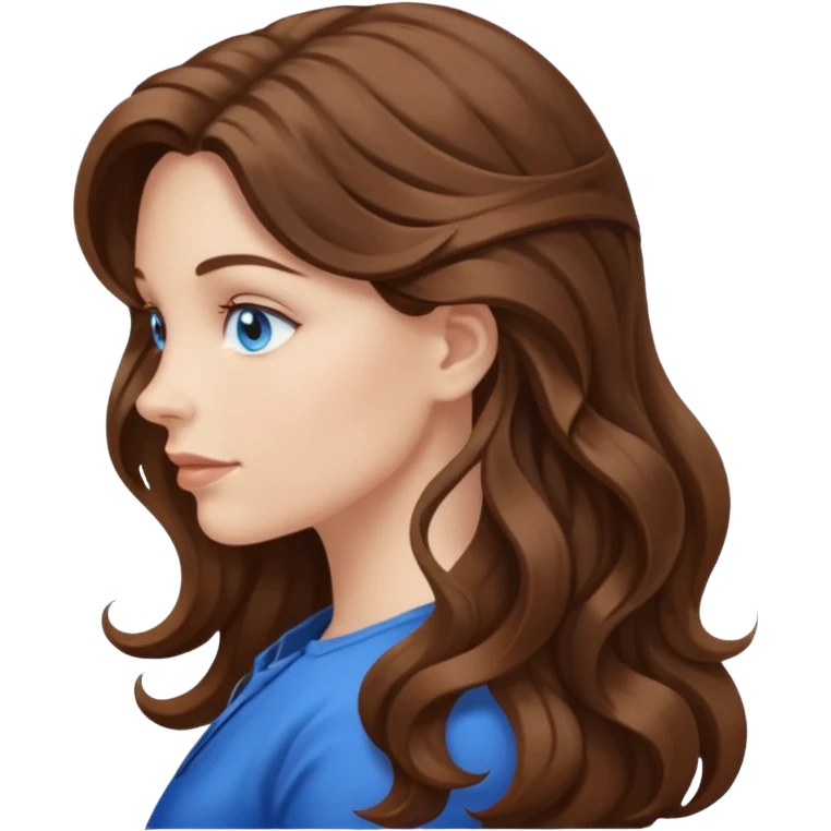 A white woman in profile with long, wavy brown hair emoji
