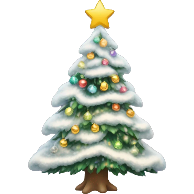 New Year's snow-covered Christmas tree in light lights and with bows instead of toys emoji