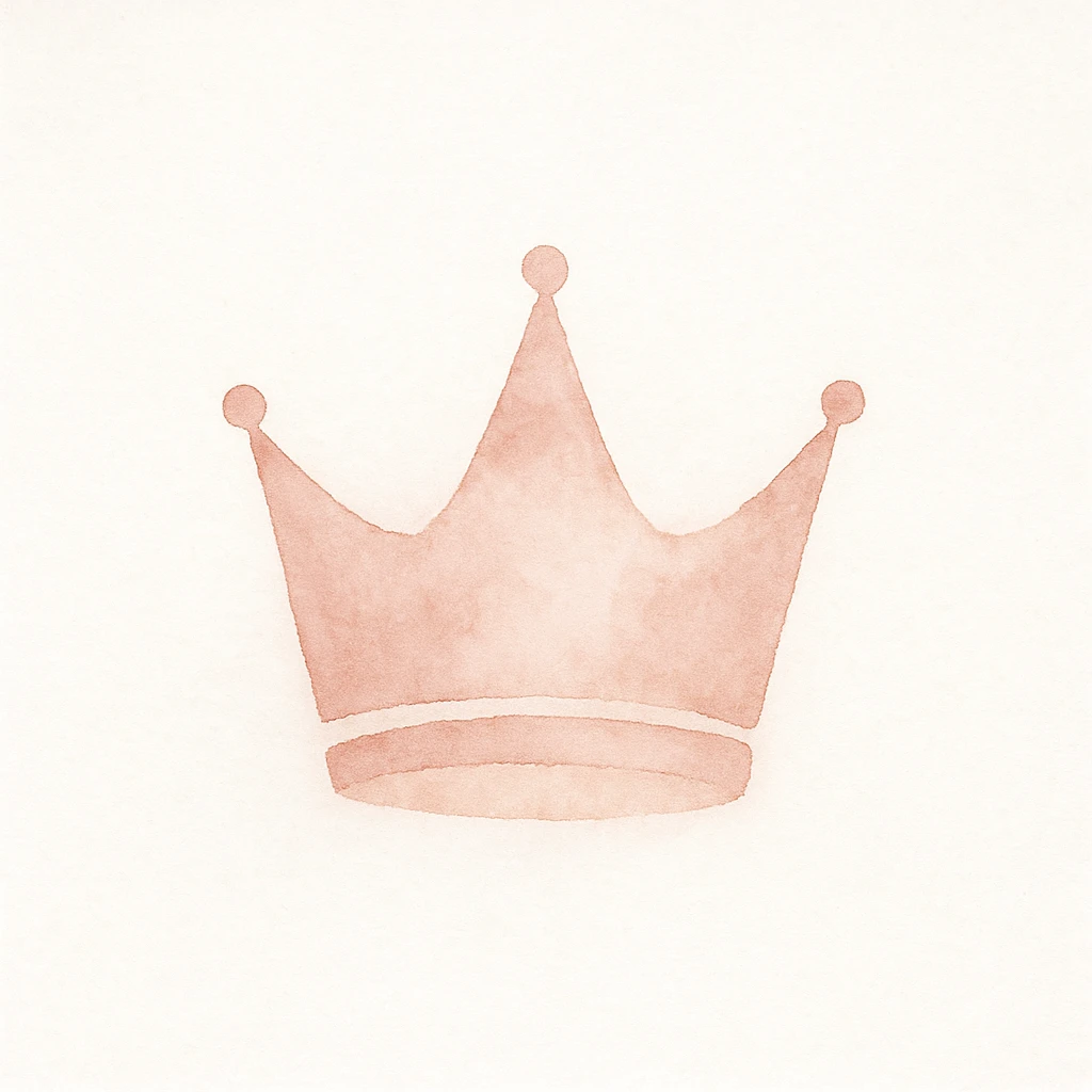 rose gold crown, metallic, soft pink, minimal background, watercolor art style emoji