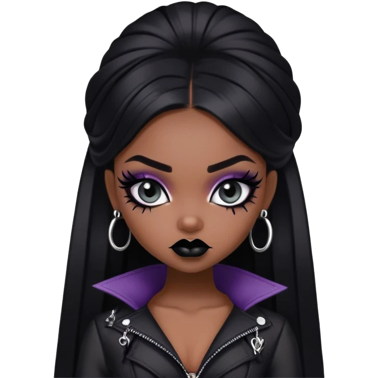 pretty bratz baddie, dark skin, black hair, gothic style emoji