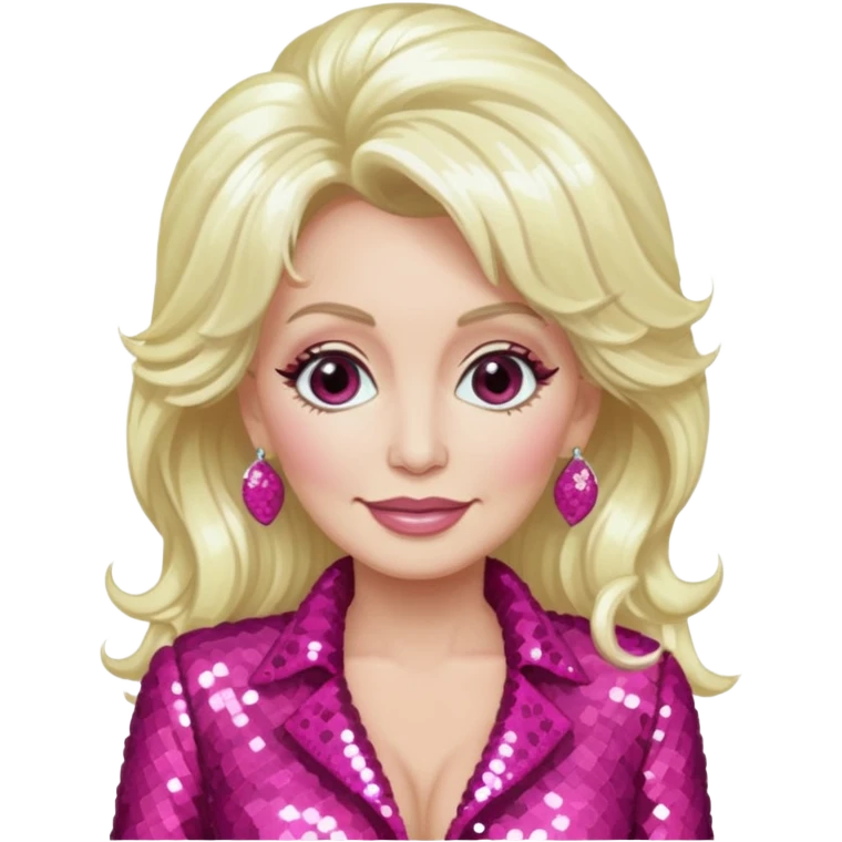 Dolly Parton with long platinum blonde hair, dark pink sequin outfit emoji