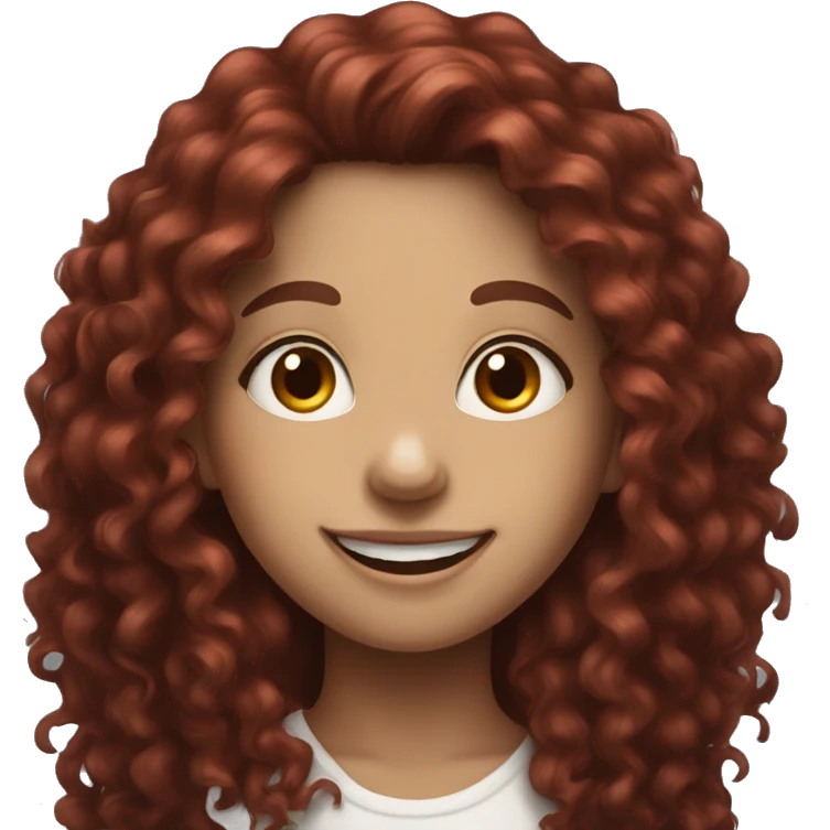 Happy Dark Red long hair curly girl, white skin  emoji