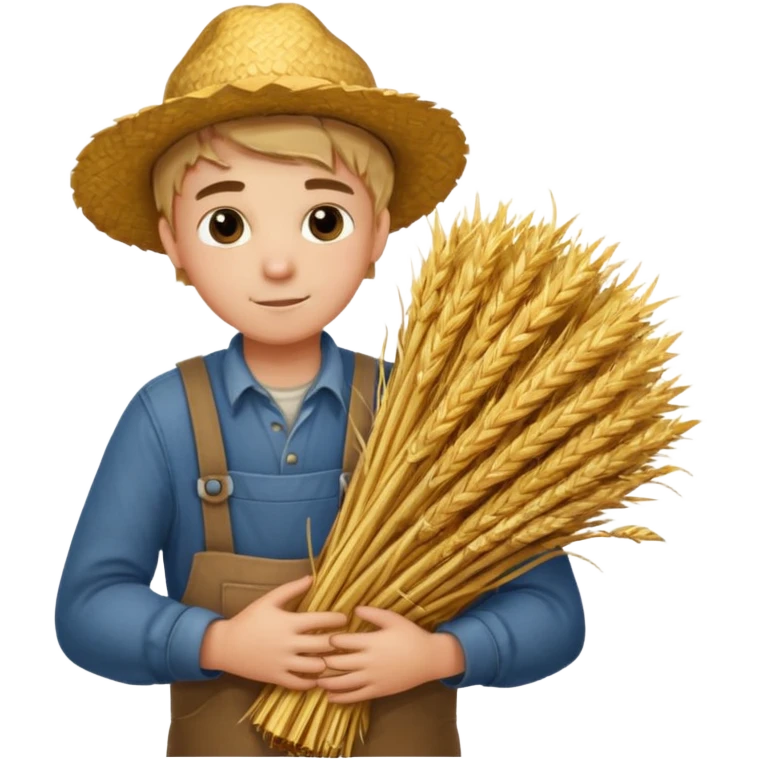 boy farmer, hug a bundle of straw emoji
