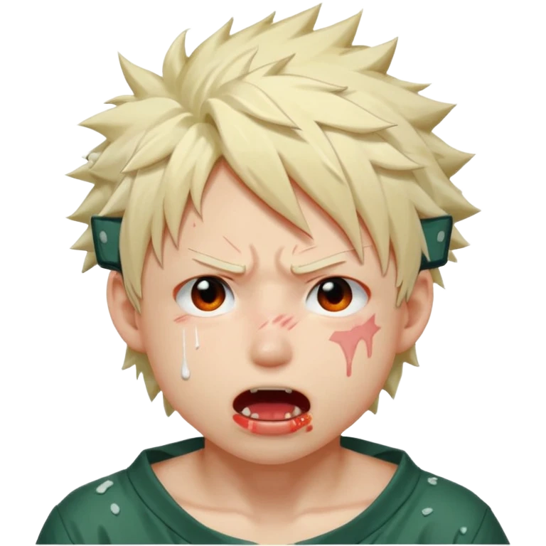 Katsuki Bakugo’s face showing physical delight and a blushed face with white glue splattered around his mouth With lots of drool. His eyes are rolled back with his eyebrows tilted back emoji