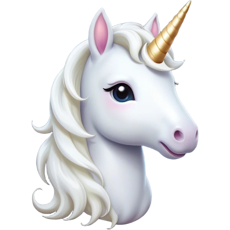 Cinematic Cute White Unicorn Portrait Emoji, Head tilted playfully and inquisitively, featuring a charming, petite form with a silky white color, a delicately flowing mane and tail, and a tiny, sparkling horn, with large, dreamy eyes full of wonder, Simplified yet irresistibly adorable features, highly detailed, glowing with a warm, enchanting glow, high shine, affectionate and lively, stylized with a touch of fairy-tale whimsy, soft glowing outline, capturing the essence of a mischievous yet endearing white unicorn that seems as if it could gallop out of the screen into your heart! emoji