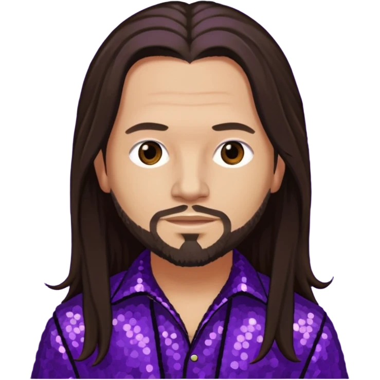 Jonathan Davis with long dark brown hair, purple sequin outfit emoji
