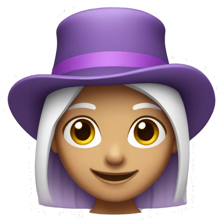 smiling girl-skin white-hair brown-in purple top hat emoji