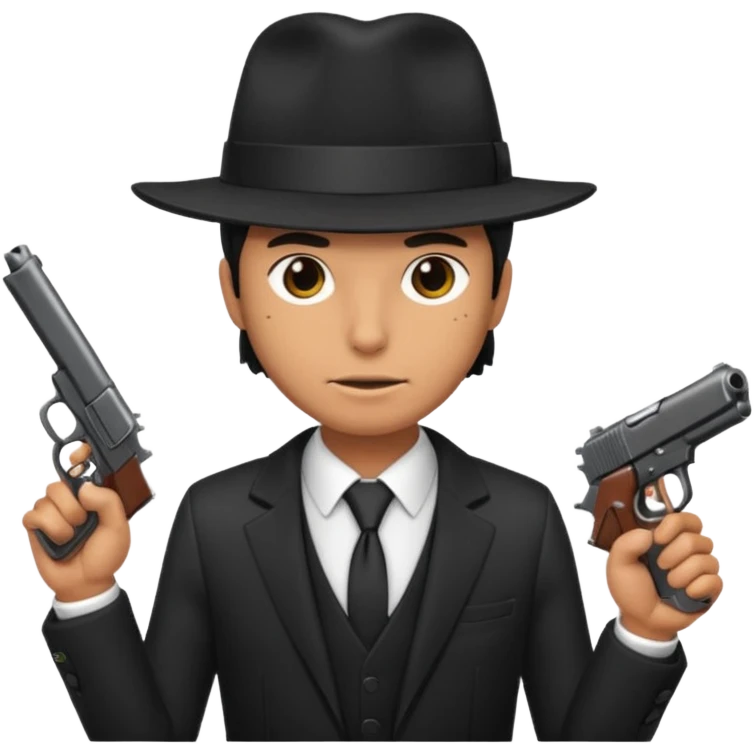 Underboss, black suit, fedora, gun emoji